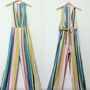 FREE PEOPLE Colorful Striped Linen Overalls 2